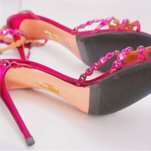 Aquazzura Pink Jeweled Strappy Stiletto Heels